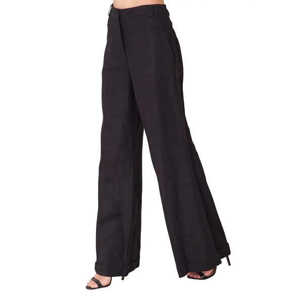 Hale Bob Los Angeles Wide Leg Linen Trousers Womens Size S Black Career Pants - Picture 1 of 13